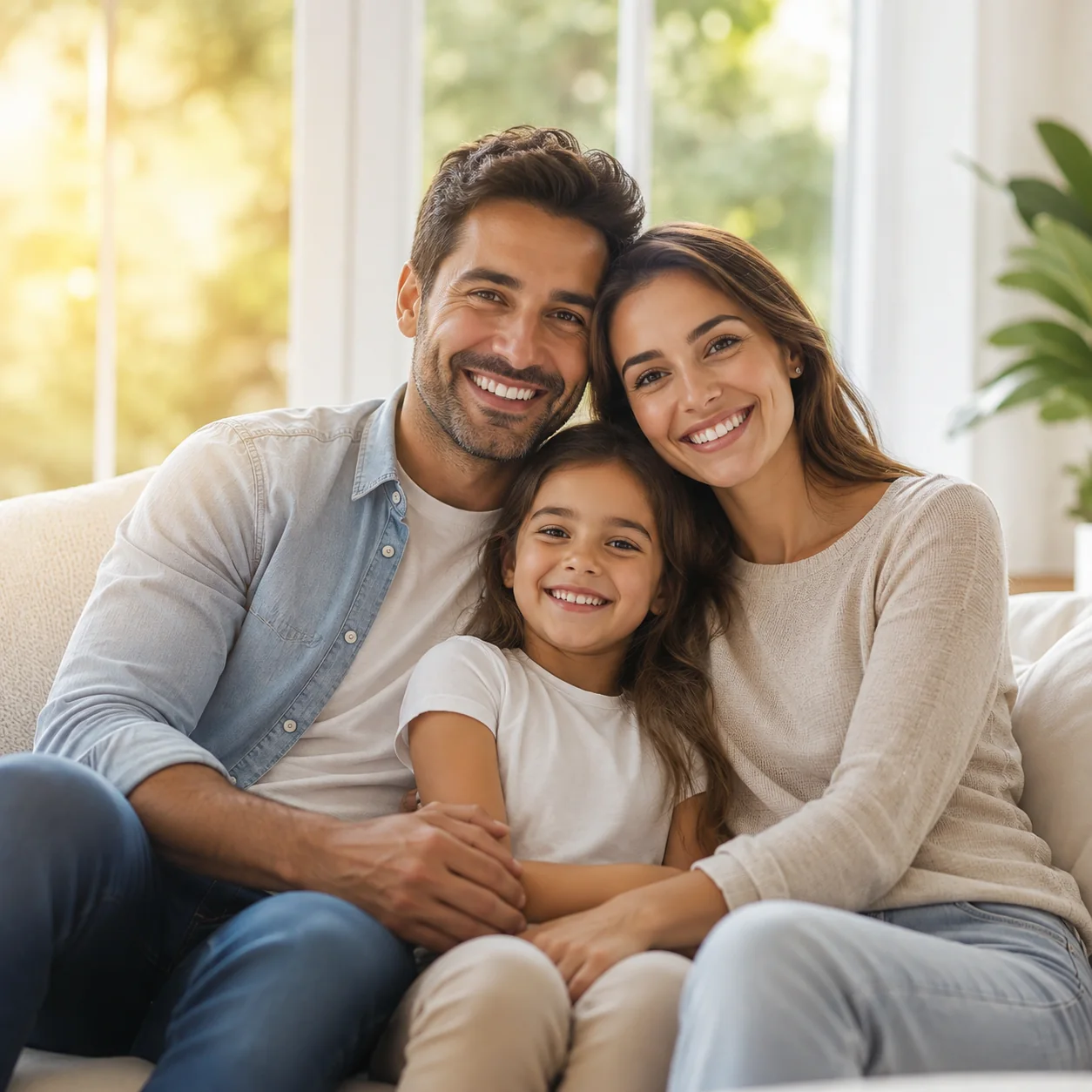 Familia feliz vinculada a la protección de vida y accidentes personales